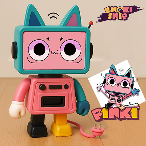 Boceto de diseño de Mockup del personaje protagonista P1nk1 de Enoki&Snip.